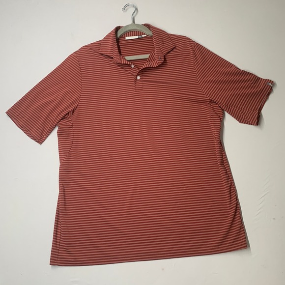 Kjus Men Polo Shirt XL Orange Striped Short Sleeve Golf UPF 50 Active Collared - Picture 2 of 13